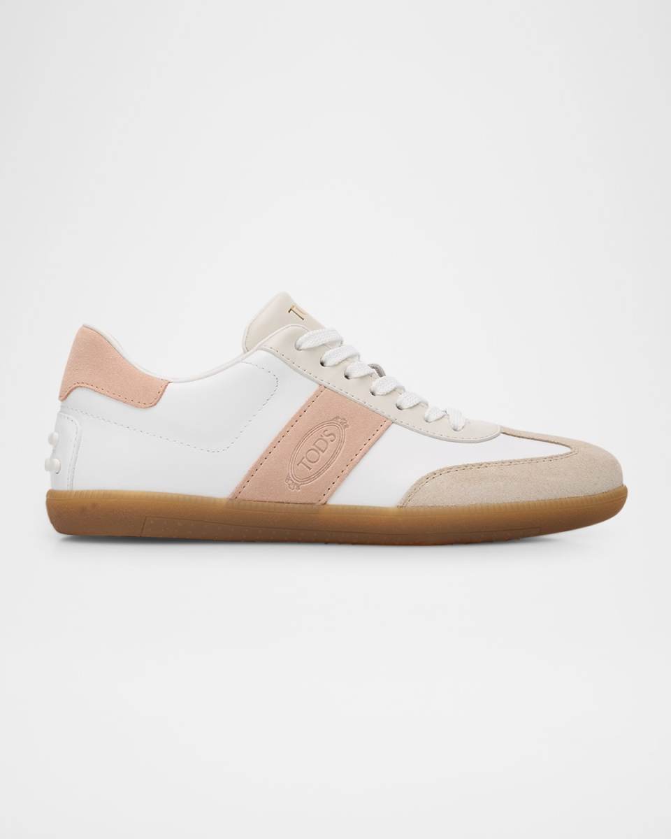 Mixed Leather Low-Top Sneakers